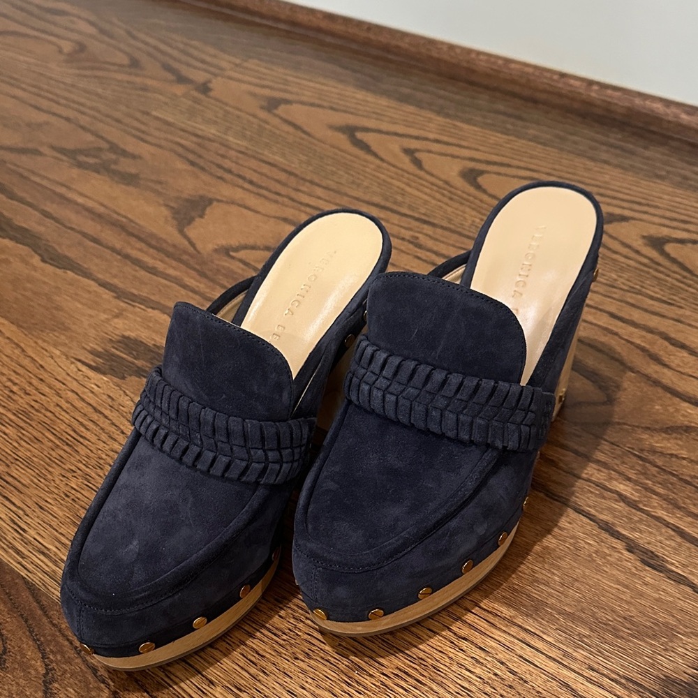 Veronica Beard Navy Suede Mules